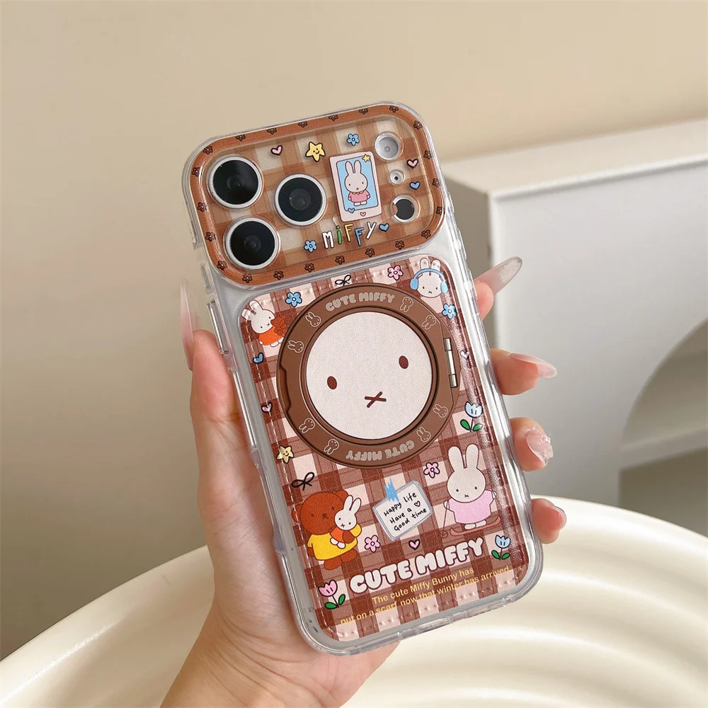 Korea Fashion Ins miffy check 360° Magnetic Phone Case For iPhone 18 Pro 15 16 17 Pro Max Cover Shockproof Cute Cases 18promax