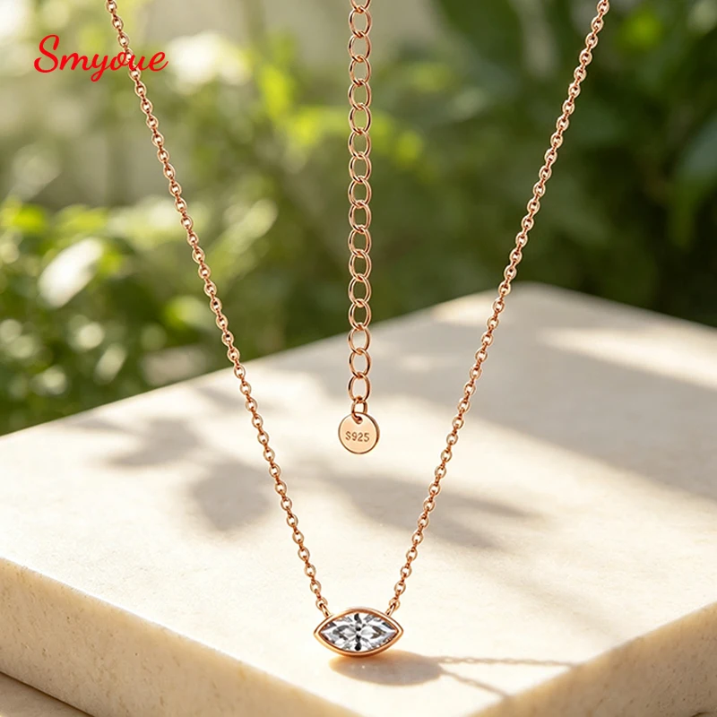 Smyoue New 4*8mm D Vvs1 Marquise Cut Moissanite Necklace for Women 18k Plated 925 Sterling Silver Lab Diamond Wedding Pendant