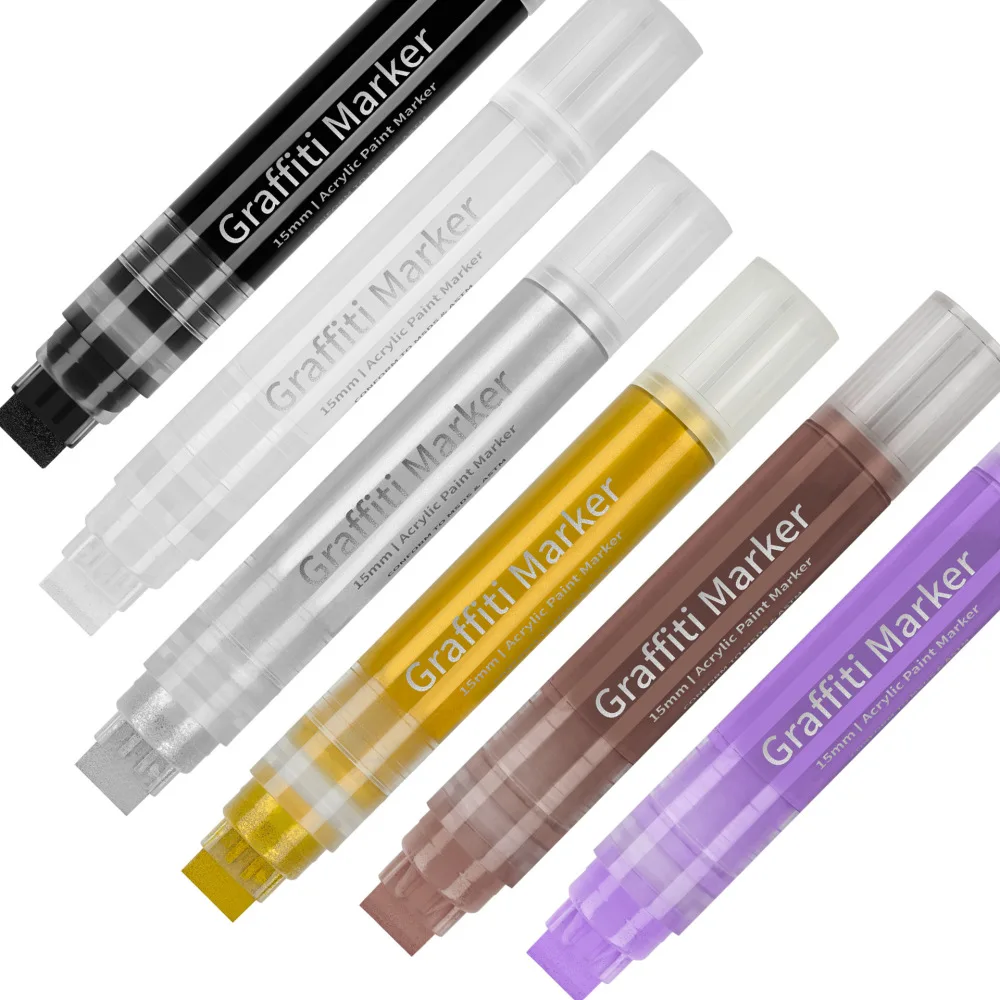 Wide Flat Nib Acrylic Paint Markers Water Based Pigment Pens For Large Area Coloring Graffiti Drawing Art Craft Tools