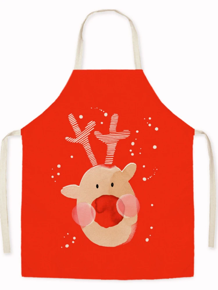 Merry Christmas Pattern Linen Hand Wipe Sleeveless Waist Apron Adult Children Home Festival Decor Kitchen Cooking Tablier