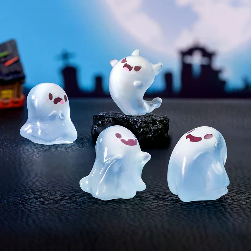 5 قطعة شخصيات شبح صغيرة مع صندوق تماثيل شبح مضيئة الراتنج توهج في الظلام أشكال شبح هدية إيجابية لطيفة