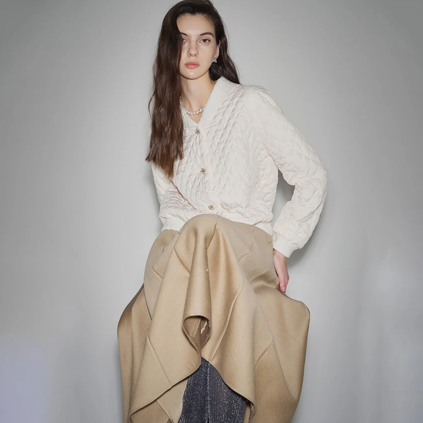 

Korean Sle Thin Cotton Jaet with Quilted Pleated Collar Commuter Versatile Personali Top Coat Large Coat for Women