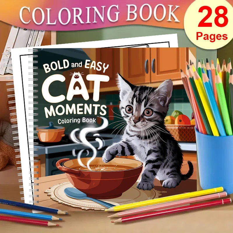 

Книга-раскраска Cat Moments для взрослых, подарок на день рождения, принадлежности для школы, милая книга для рисования для взрослых