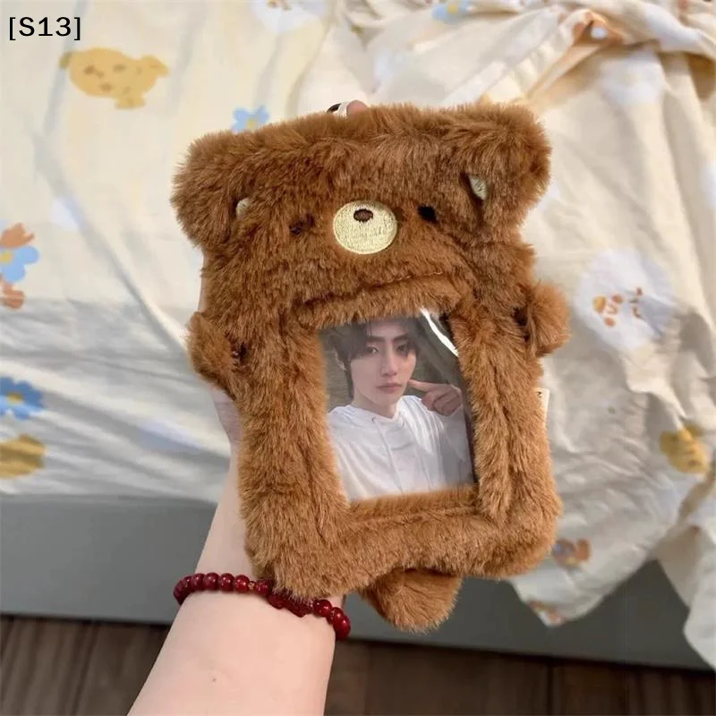 Bear Plush Card Holder Idol Photo Display Card Case Keychain Pendants Bag Ornaments Girly Backpack Charm Kids Birthday Gift[Q]
