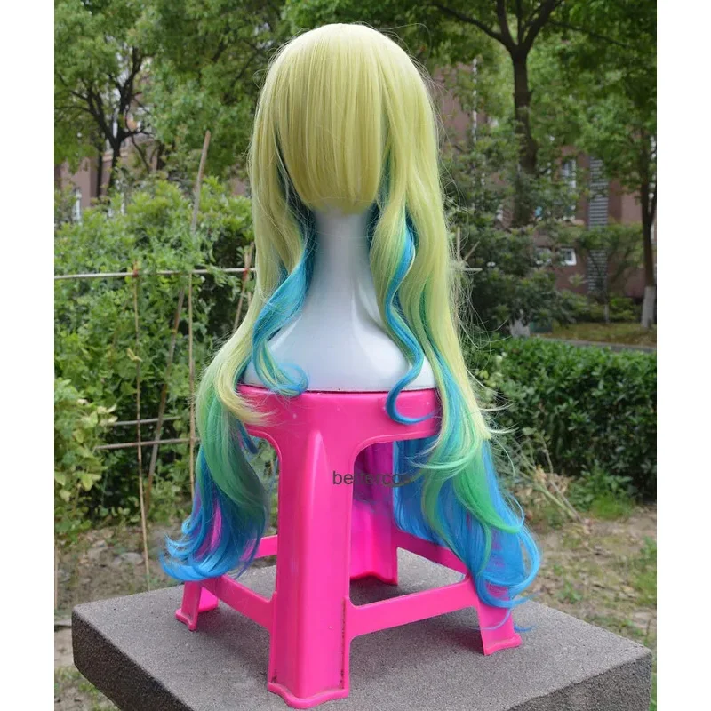 Pelucas de Cosplay de Miss Kobayashi's Dragon Maid Quetzalcoatl Lucoa, pelo sintético largo ondulado ombré resistente al calor + gorro de peluca C; 56FB'.GF