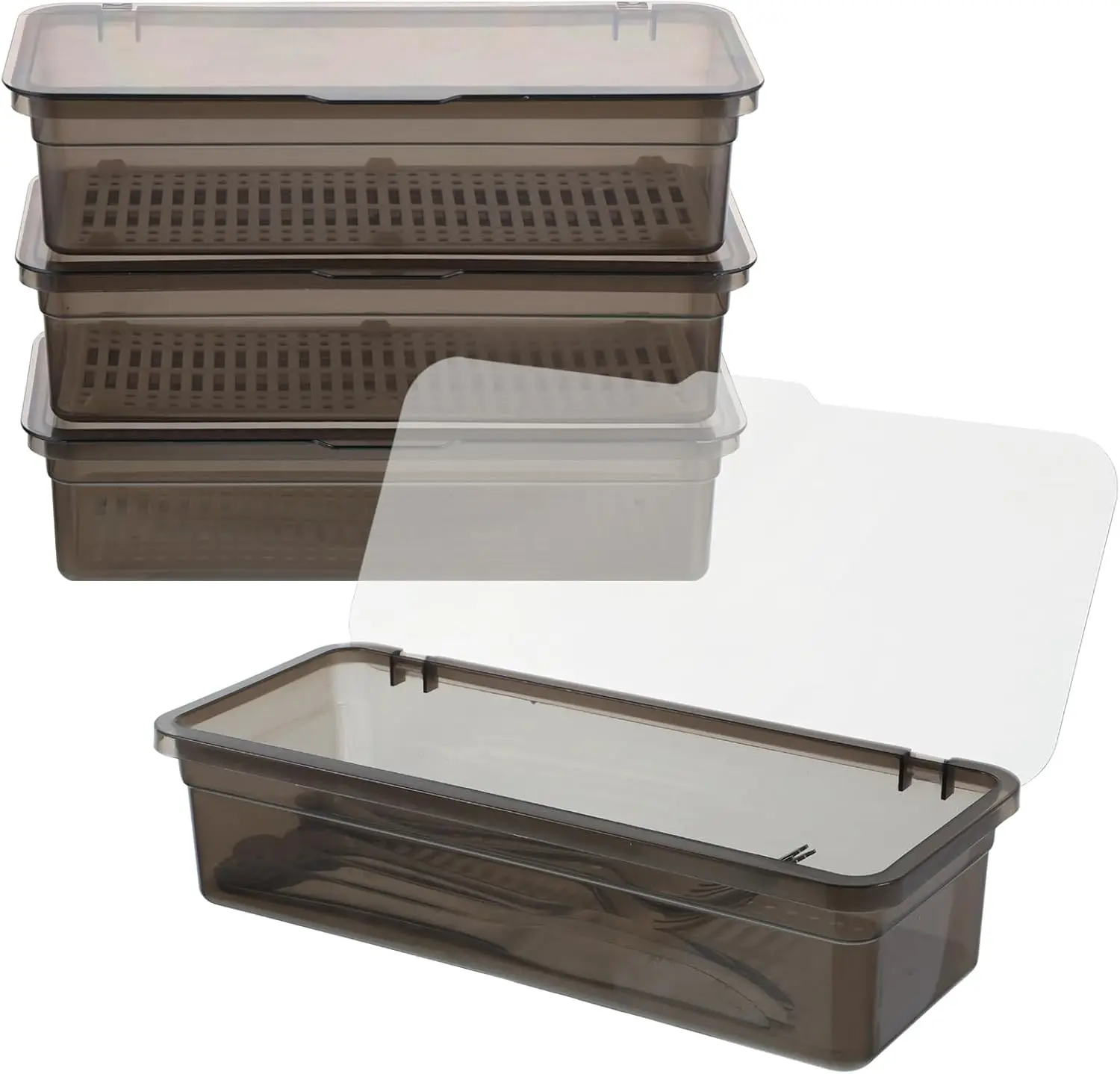 

3Pcs Flatware Tray with Lid and Drainer, Large Plastic Silverware Utensil Kitchen Drawer Organizer
