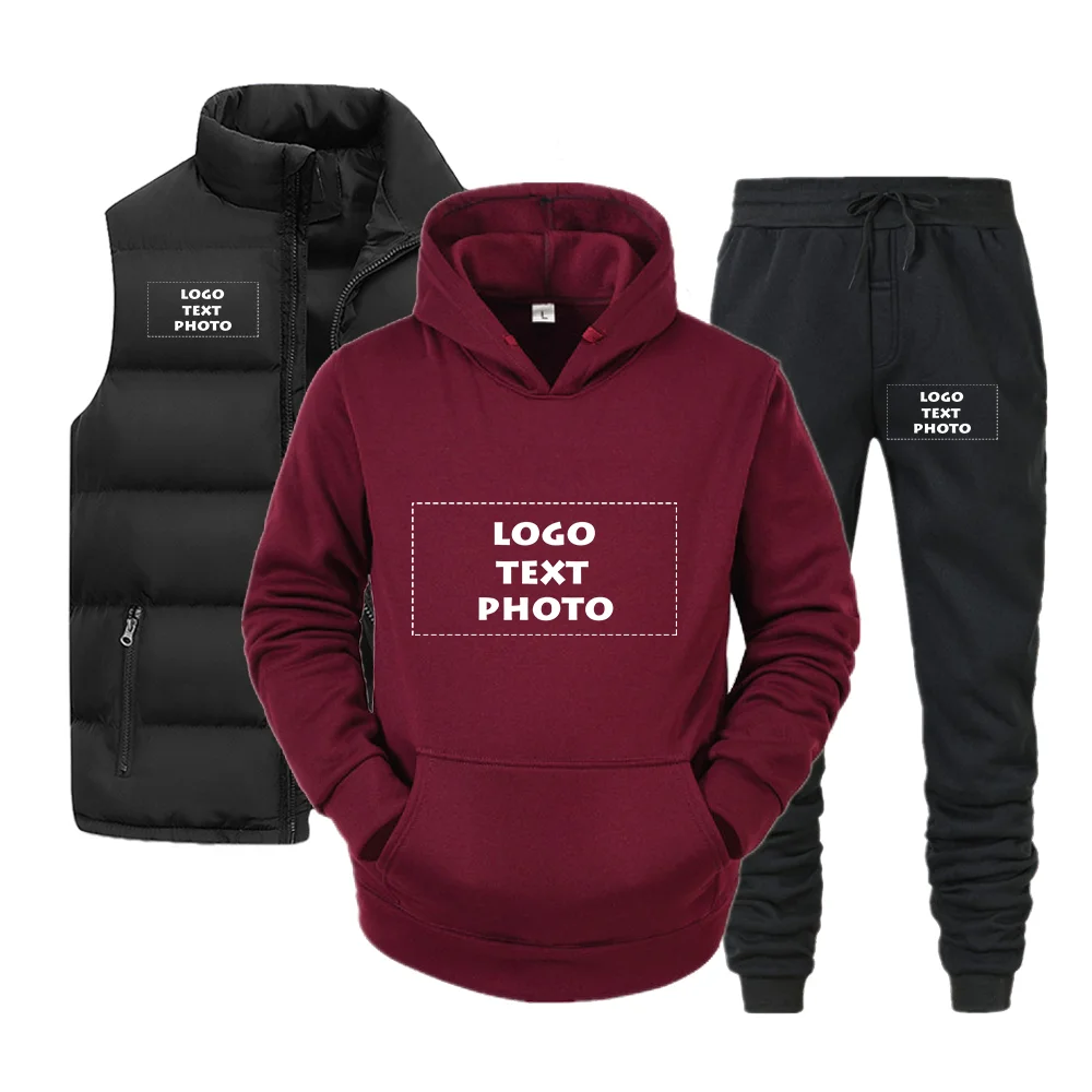 Custom Your Logo Fashion Clothes Sleeveless Black Vest and Tracksuit Drawstring Waist Pants For Men and Women  Casual Fashion