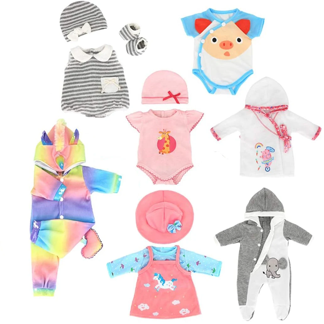 7 Sets Baby Doll Clothes Accessories Include Rompers Dress Outfits Hat for 14-16 inch Doll,43cm New Born Baby Dolls (No Doll)