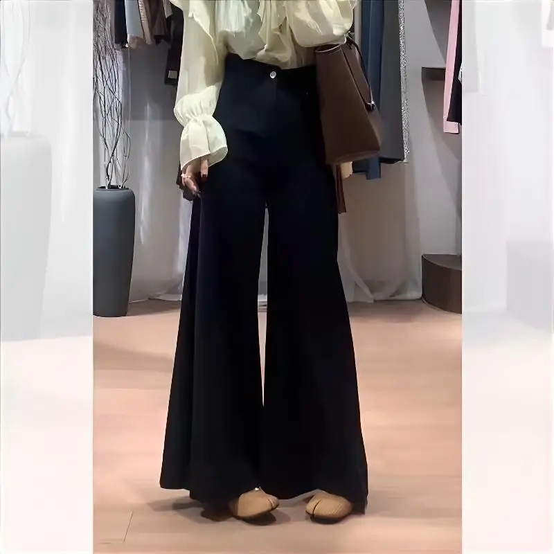 Wide Leg Pants Young Girl Elegant Womens Spring Elastic Layered Minimalist Urban Leisure Waistband Pleats Modal Sashes Trousers