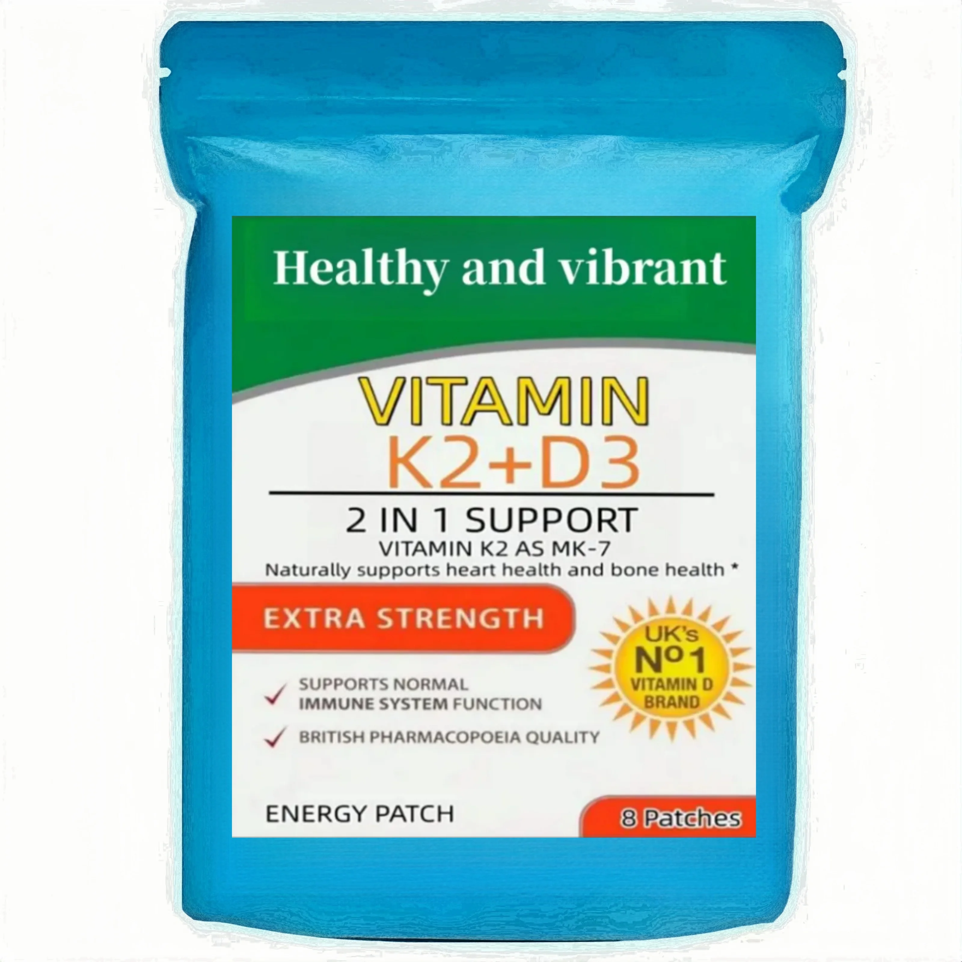 Vitamin K2 ( With D3 Patches 8 Week Supply, Contains Vitamin D & K Complex Premium Non Gmo, Biotin & Folic Acid