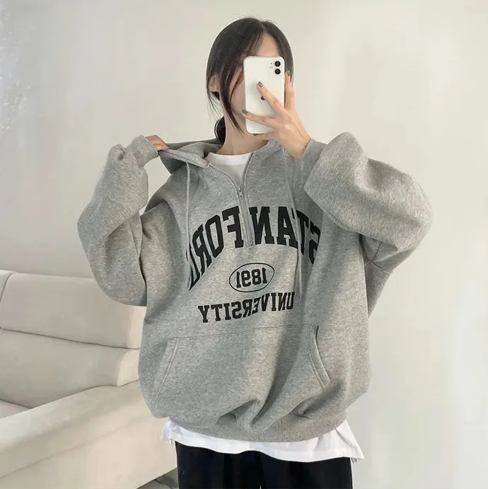 2024 Women Cotton Hoodie Letter Print Fleece Hooded Shirt Oversized Designer Pullover Sweatshirt Autumn Spring Clothing