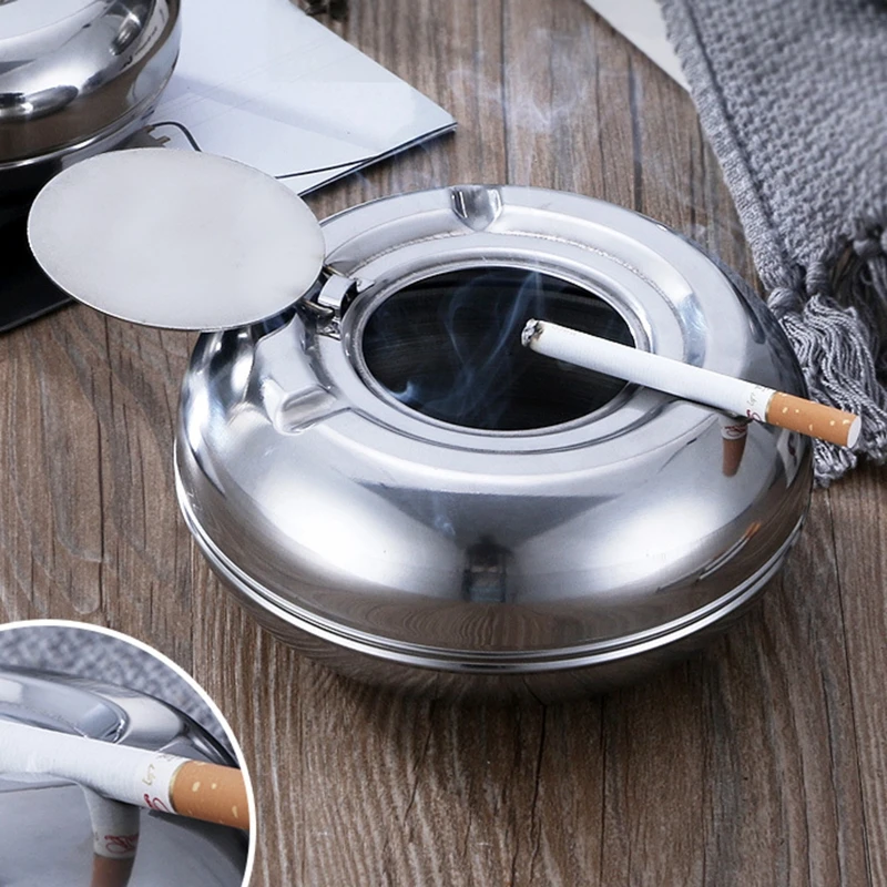 Stainless Steel Ashtray with Lid Detachable Outdoor Cigarettes Tray Holder for Home Bedroom Office Tabletop Decoration Gift Acc