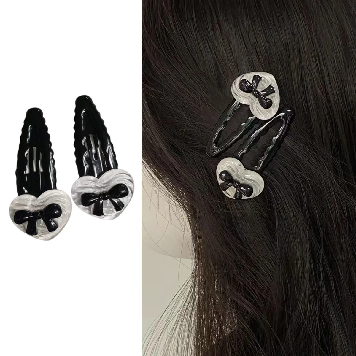

1 шт., модный черный волнистый зажим BB с бантом, милый и крутой универсальный боковой зажим для энергичных девушек, заколка для волос в новом стиле