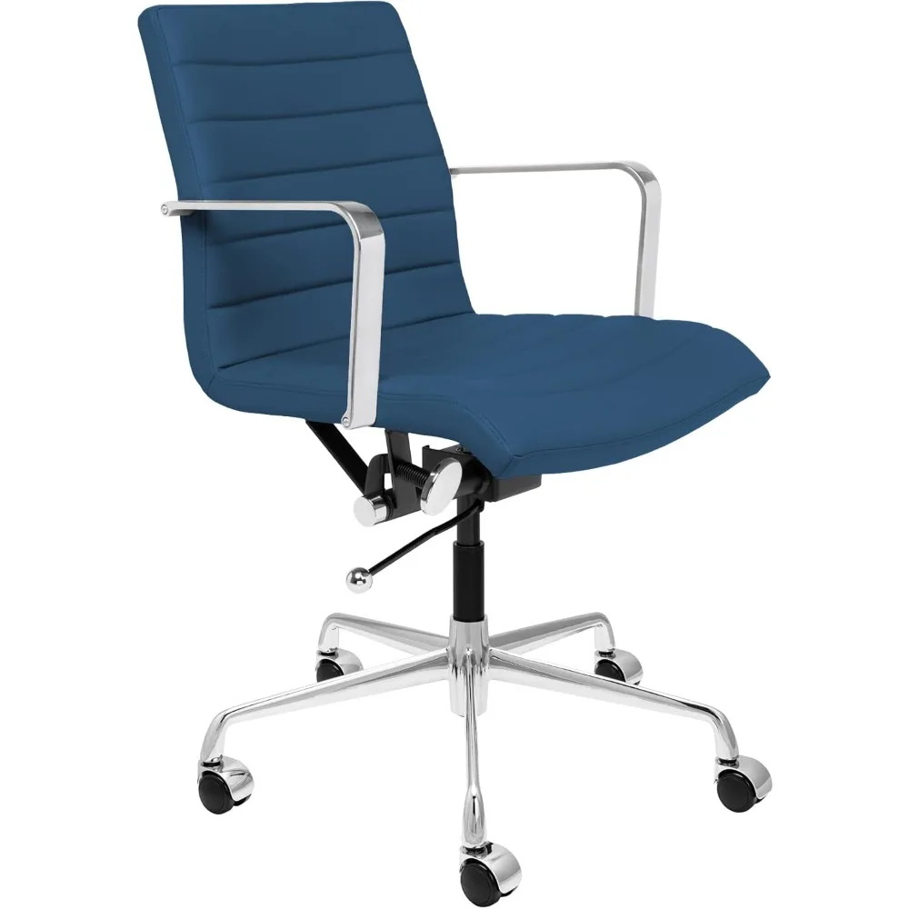 ergonomic mid-back soho ii ribbed office chair with swivel and armrests, faux leather, dark blue