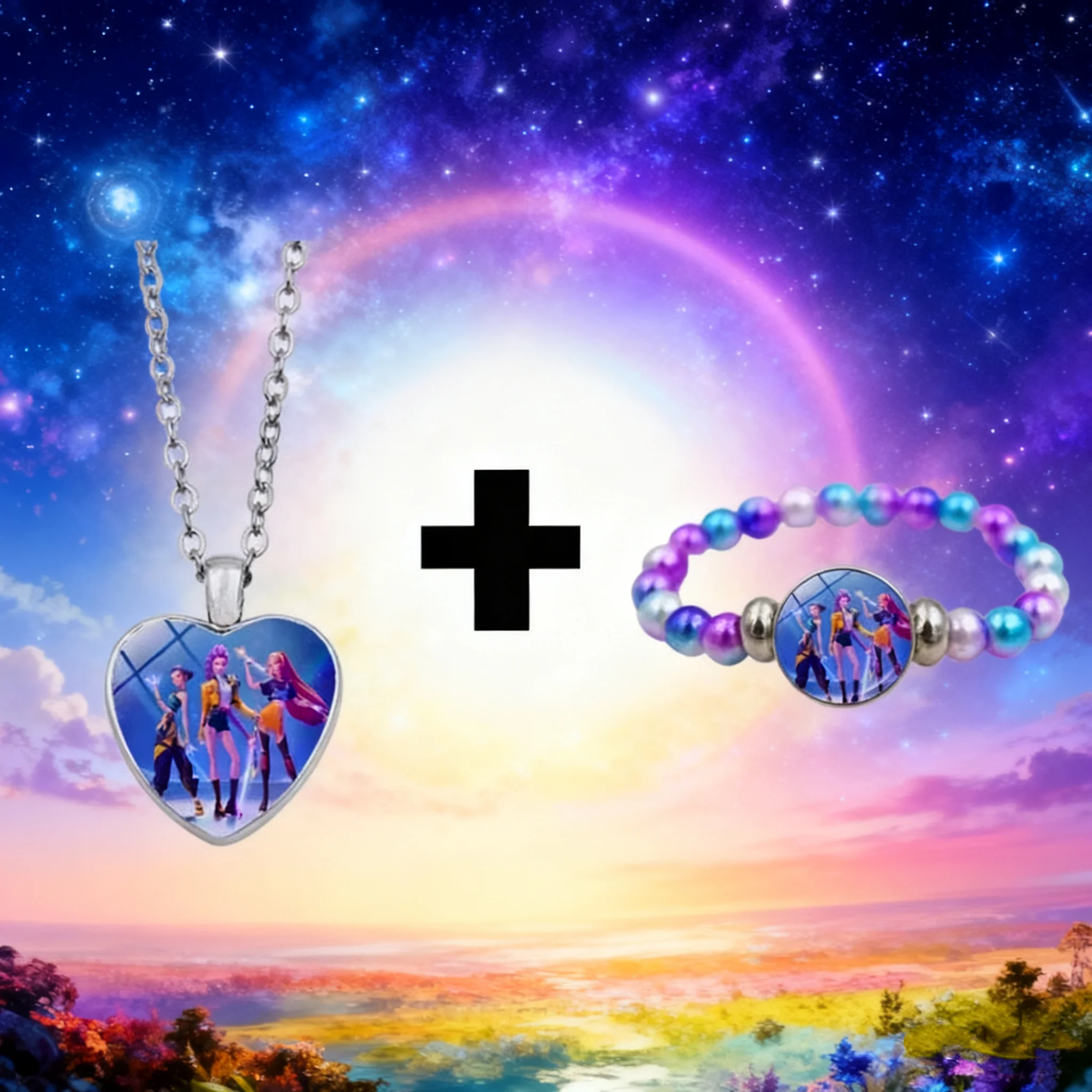 สร้อยคอและกำไลข้อมือลายการ์ตูน KPop Demon Hunters สไตล์อนิเมะน่ารักสำหรับเด็ก  เครื่องประดับแฟชั่นสำหรับเด็กผู้หญิง จี้รูปการ์ตูน