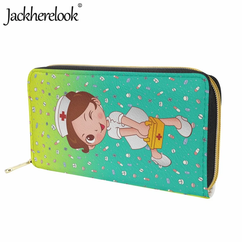 Jackherelook Color Gradient Cute Nurse Pattern Wallet New Women's Leather Long Money Bag Exquisite Bank Card Holder Purse Clutch