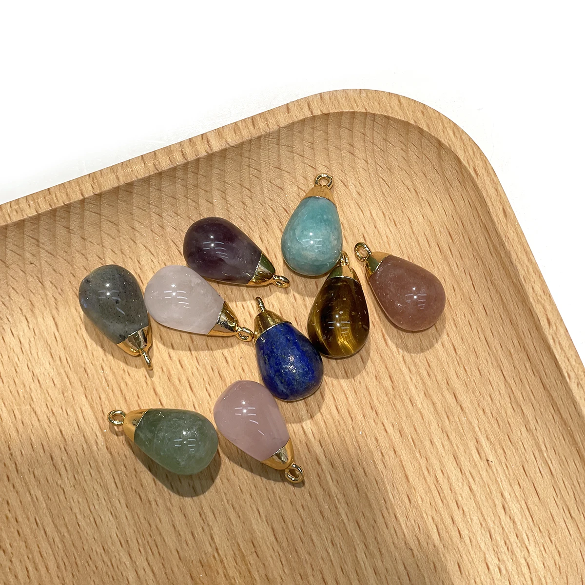 13x20mm Natural Gemstone Teardrop Pendant Gold Color Cap Bail Charm Crystal Stone Drop Pendants for DIY Necklace Jewelry Making