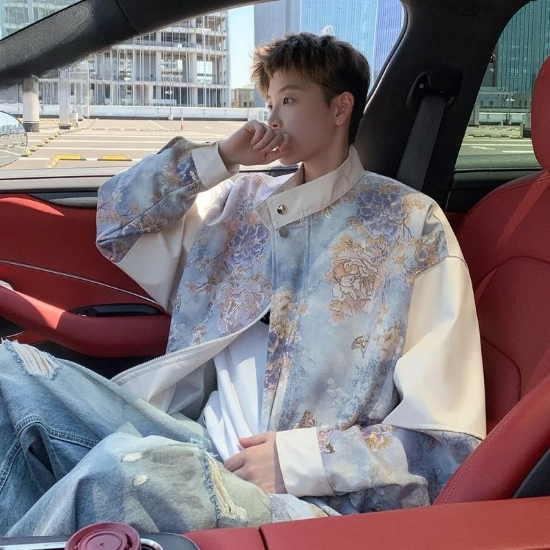 

Натуральная Pai Overcomes в гонконгском стиле, осеннее новое пальто, свободная кожаная куртка, свободная мужская куртка с цветочным принтом в традиционном китайском стиле