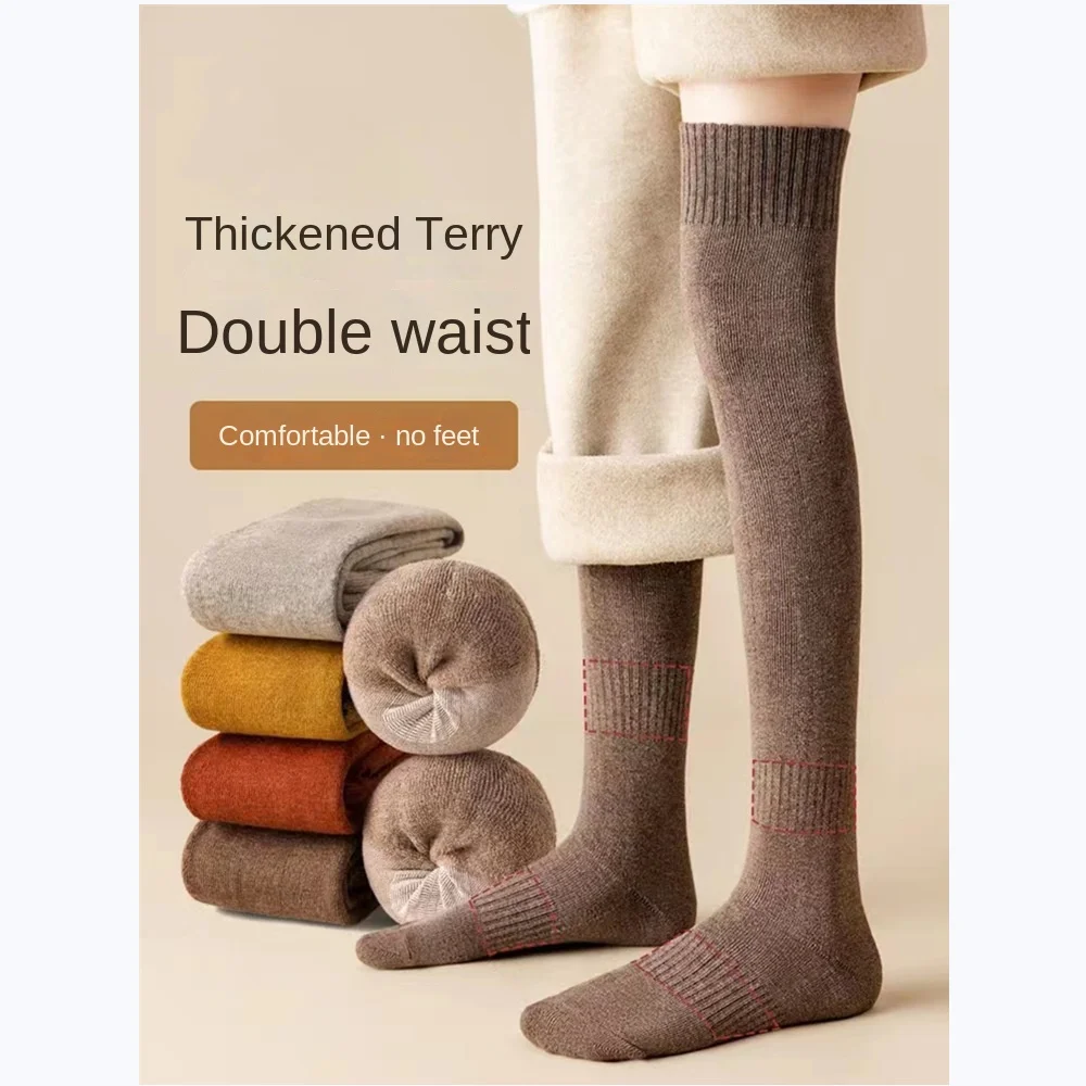 

1PR Socks Women Winter Knee Socks Women Extra Thick Fluffy Loop Warm Knee-High Cotton Middle Tube Socks Tide Stockings