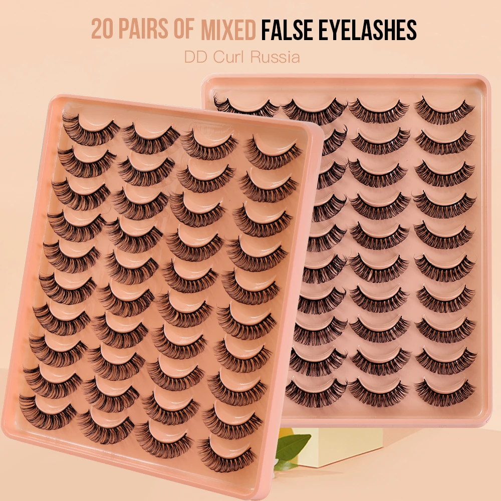 20 زوجًا من الرموش الصناعية ذات المظهر الطبيعي. تبدو الرموش الصناعية السميكة والرقيقة مثل الرموش السوداء الممدودة