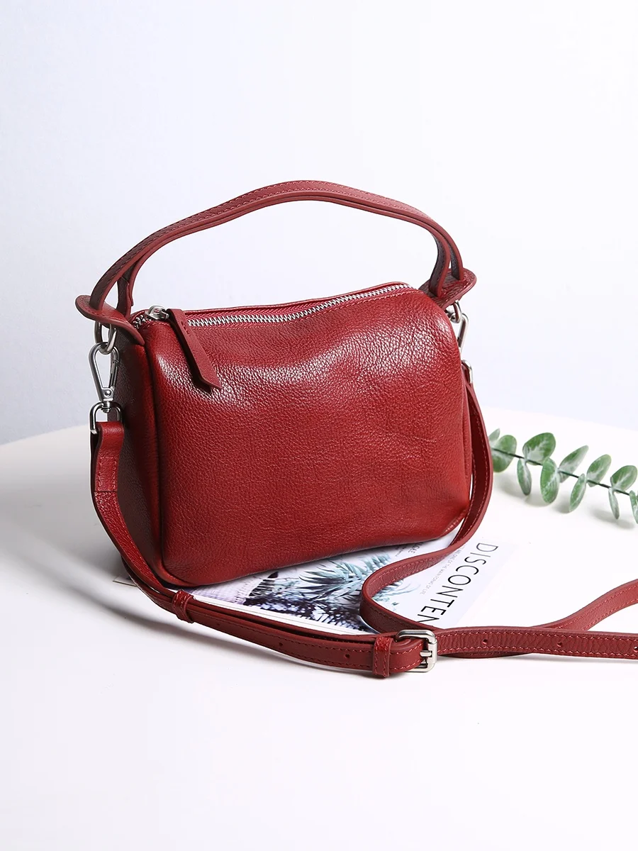 

JUUZ LAN Genuine Leather Women's Handbag Red Small Square Crossbody Bag Wedding Commuting oulder Bag Soft Handle Zipper Clo...