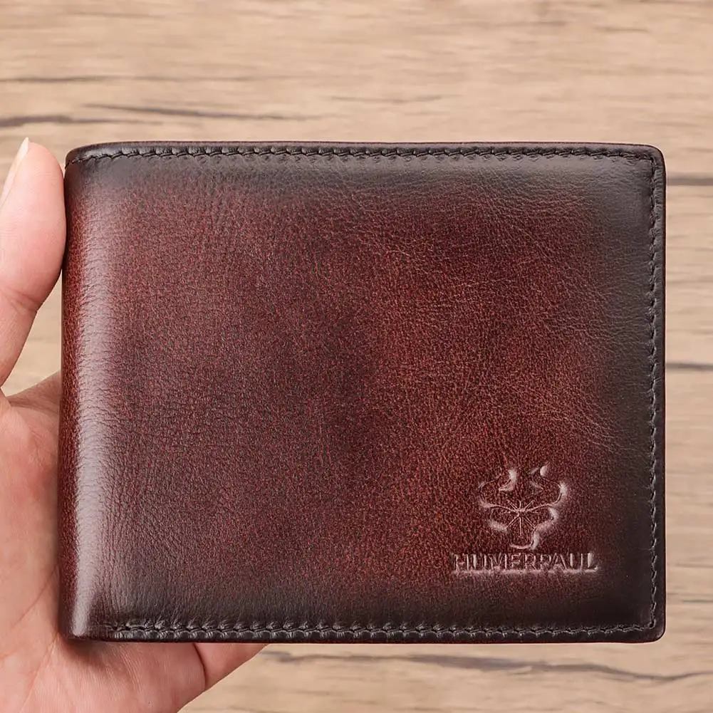 RFID Wallet for Men Genuine Leather Credit Card Holder with ID Window Bifold Top Flip / Extra Capacity Male Money Bag