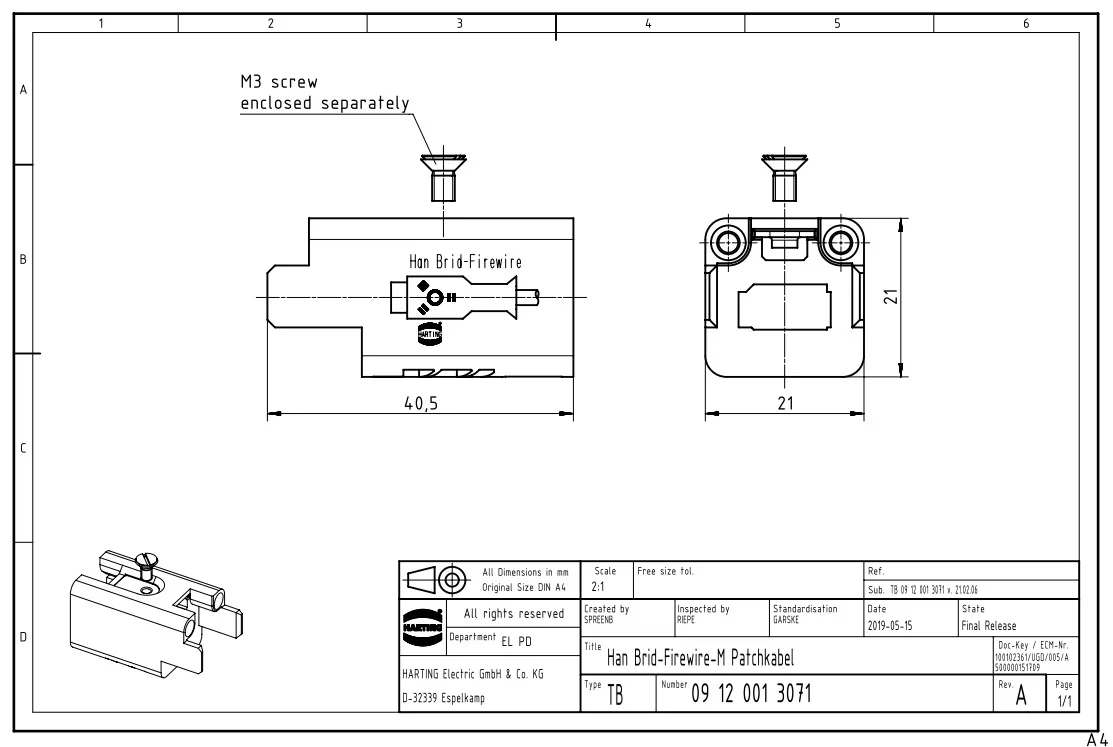 09120013071 HARTING Han-Brid® 1A female ferrule polycarbonate