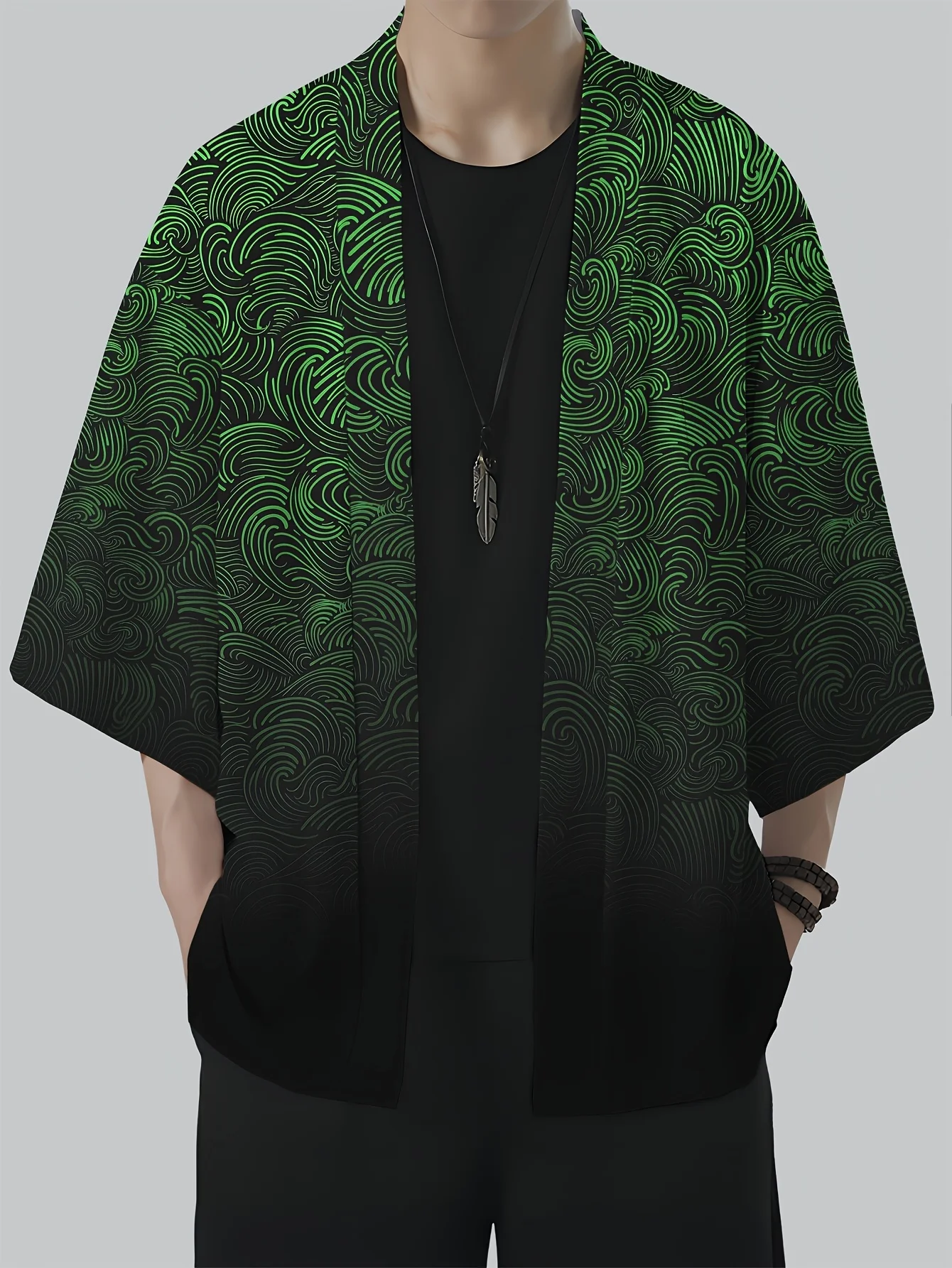 Men's casual kimono with vintage style patterns loose kimono suitable for giving as a gift Made of polyester fiber material