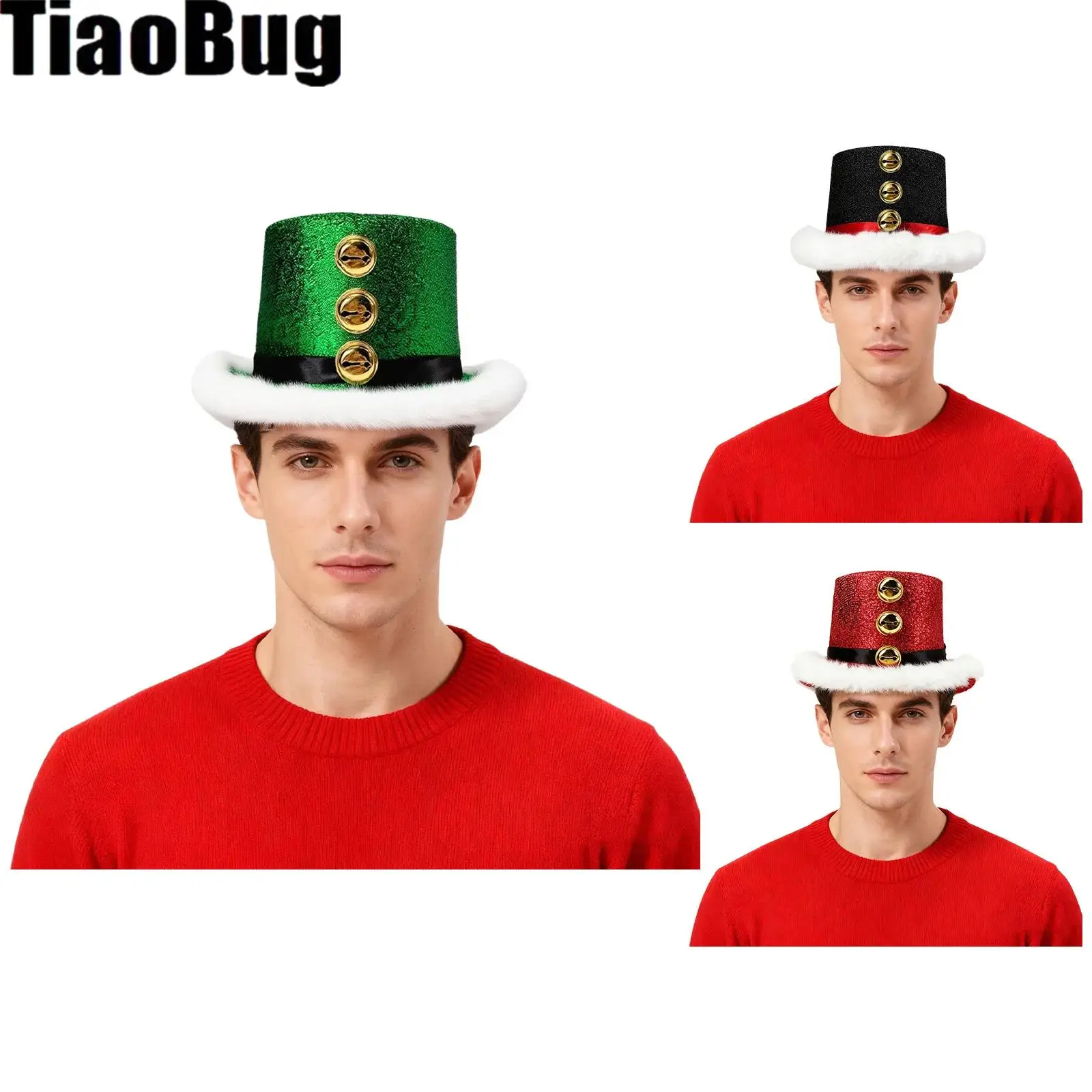 

Christmas Hats Dress Up Top Hats for Adults Shiny White Plush Brim Hat for Xmas Parties Costume Supplies