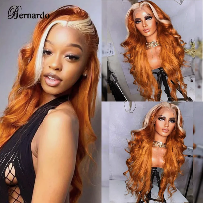 شعر مستعار برندل طويل برتقالي مموج بدانتيل أمامي صناعي للنساء ذوات البشرة السمراء ، شعر من ألياف الشعر المقاوم للحرارة ، استخدام يومي ناعم ، شعر الطفل