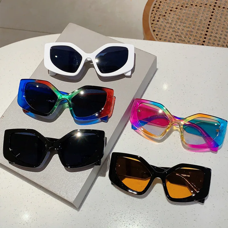 Oversized Rainbow Cat Eye Sunglasses Women for Men Luxury Brand Designer Vintage Sun Glasses Popular Big Frame Eyeglasses