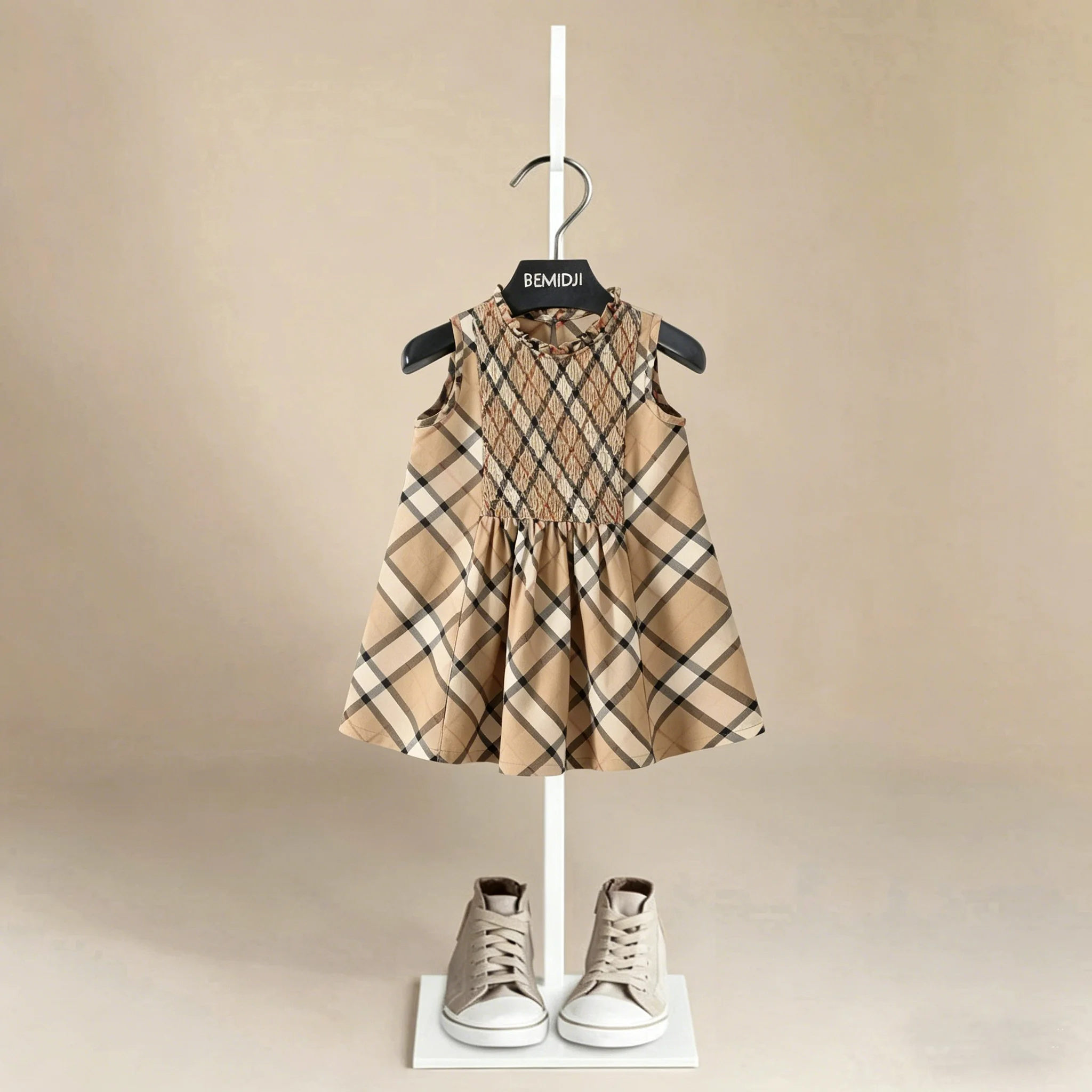 

2-7Years Old Baby 2026 Summer New Children's Clothing Girl Striped Plaid Cotton Dress Vest Girl's Skirt Kids Princess Dresses