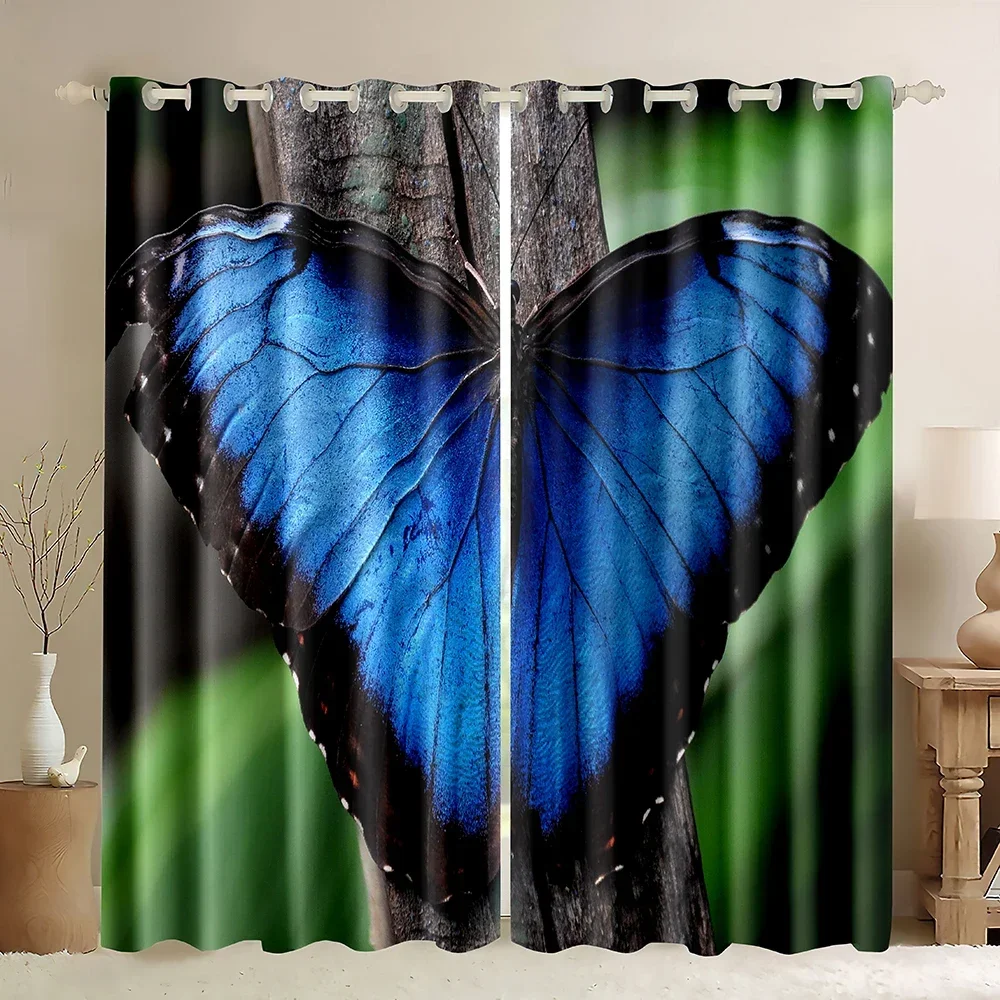 Curtain Panel Blackout Butterflies Pattern Drop Thermal Drapes,Rod Pocket Curtains for Girls Bedroom Living Room 1 Panel