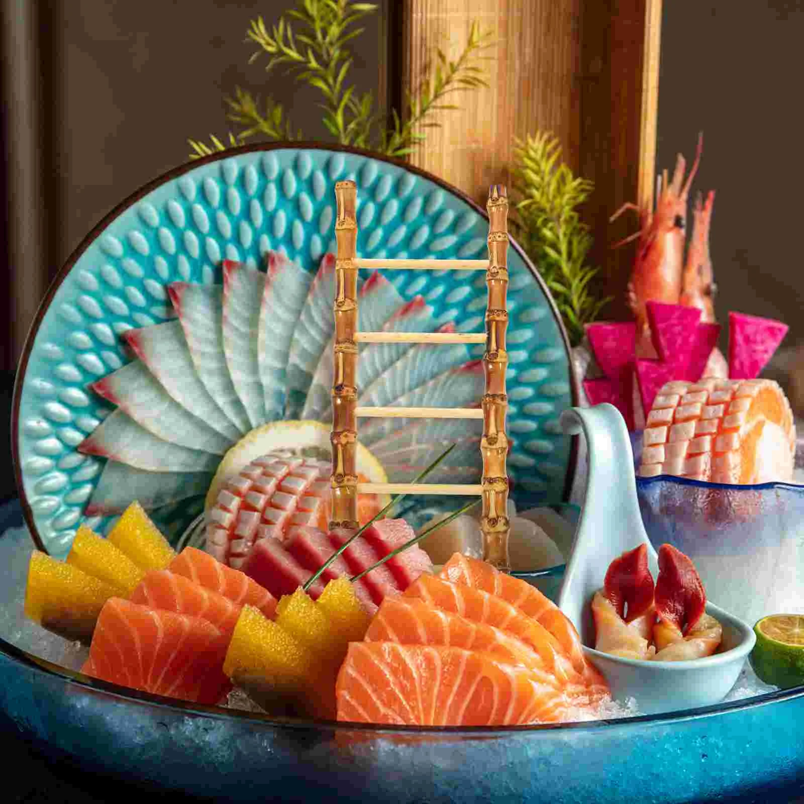 Tray Bamboo Ladder for Sashimi Arrangement Serving Decor Sushi Plate Photo Props