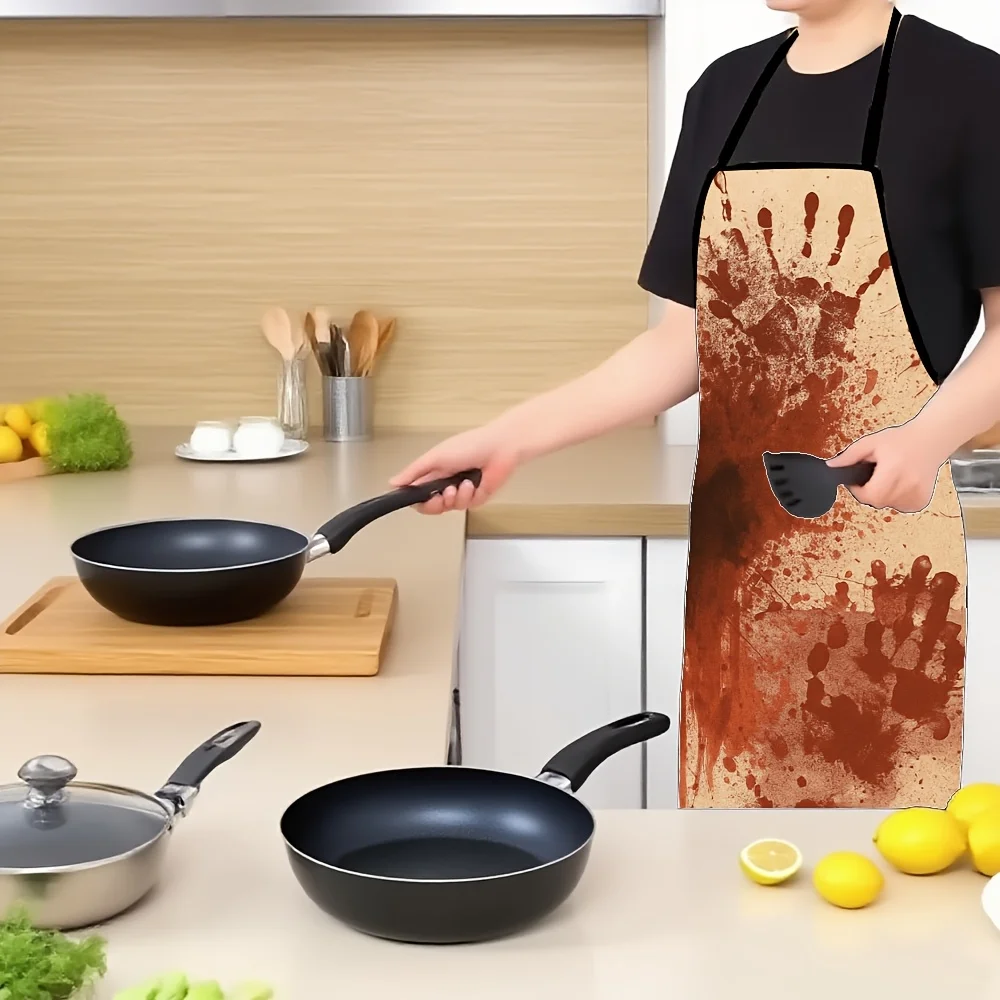 1pc 2D Floral Blood Splatter Pattern Chef Apron with Pocket, Durable Unisex Apron, Ideal for Baking, Gardening, BBQ, Holiday
