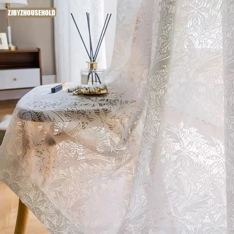 

2023 New Curtains for Living Room Gauze Tulle Curtain White Lace Sheer Balcony Bay Window White Semi-shading Screen Bedroom