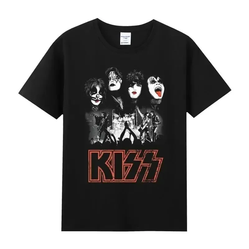 Kiss Rock Metal Band T-shirt Harajuku Printed Cotton Round Neck Short Sleeve High quality Tshirt Men's Women Street Hip Hop Tops