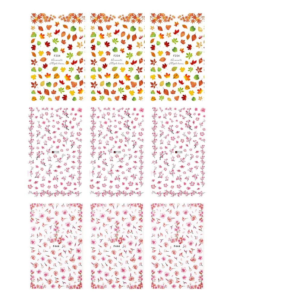 

9 Sheets Fleshy Peach Blossom Flower Pattern Environmental Nail Manicure Sticker Nail Sticker Tip Decal Manicure Decoration