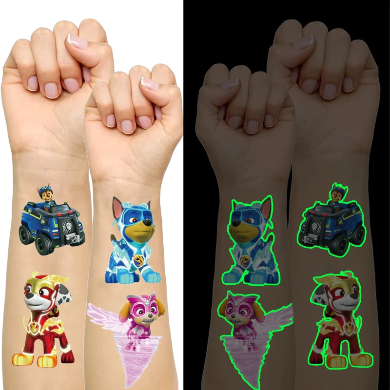 PAW Patrol Luminous Tattoos for Kids Dog Styles Temporary Tattoos Stickers Kids Boys Girls Glow Party Supplies Gift for Children