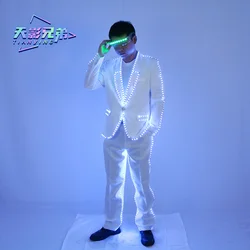 LED luminous white clothing evening party colorful glasses stage DJ atmosphere set Halloween fluorescent clothing tailcoat