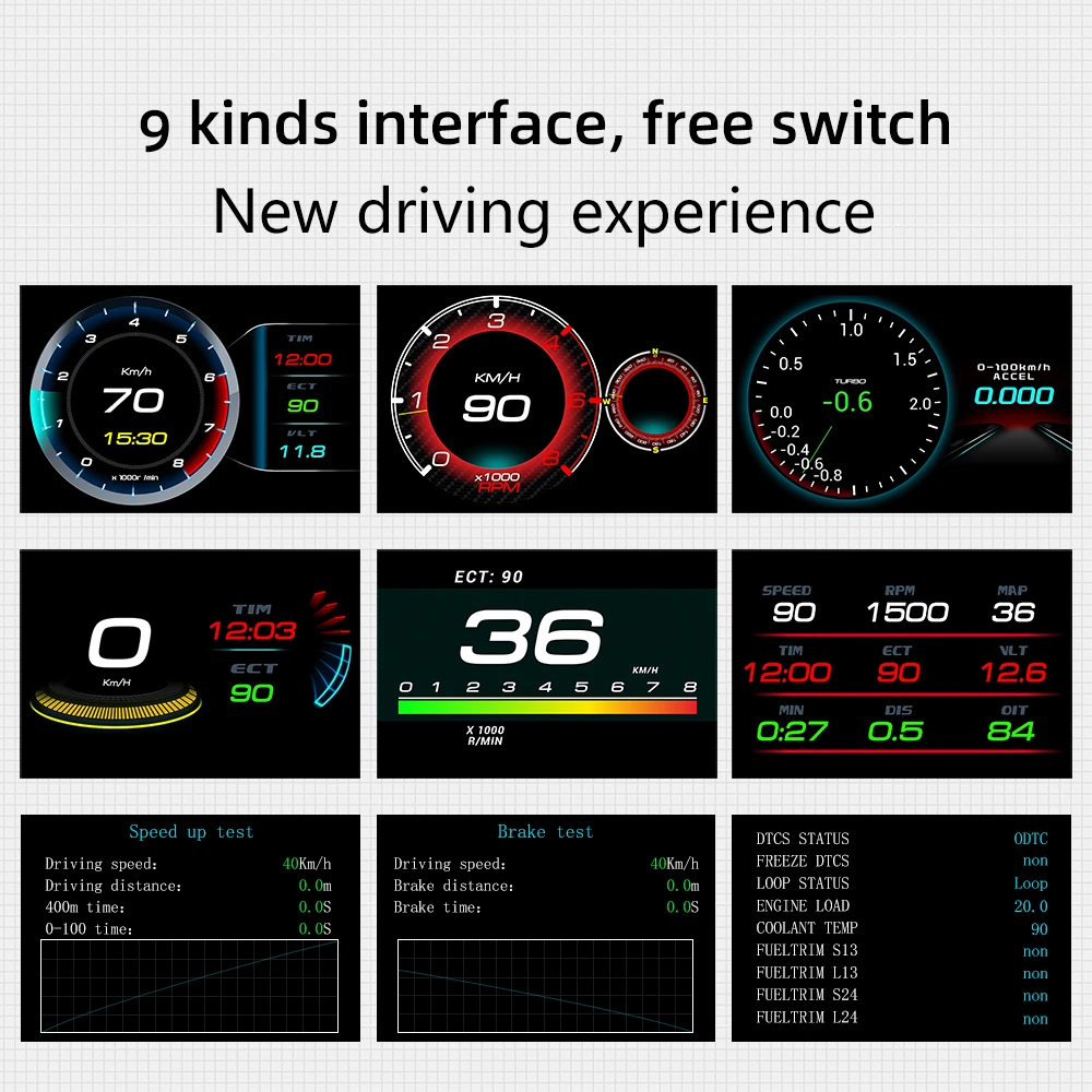 Car Head Up Display HUD OBD2 on-board Computer Speed Monitoring with Acceleration Turbo Alarm Digital Guage Auto Accessories