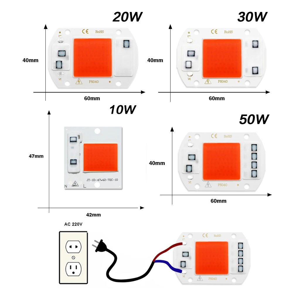 LED Chip di PANNOCCHIA Diodo AC 220V 10W 20W 30W 50W Coltiva La Luce Impianto Scatola Piena spettro di Smart IC Nessun Driver di Bisogno FAI DA TE