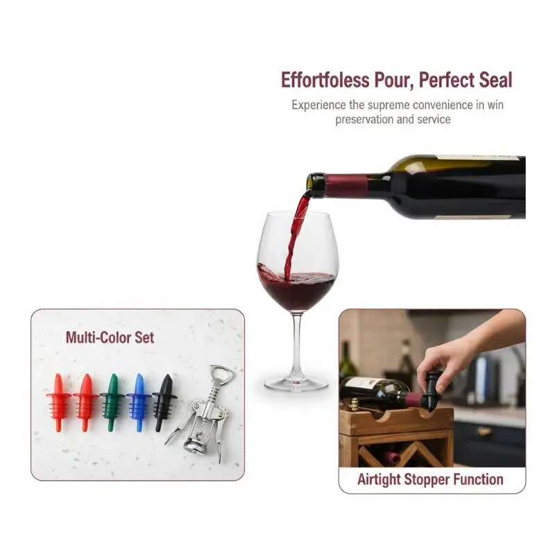 Liquor Bottle Pourer 1/2/5PCS PVC Threaded Wine Spout Drip Free Wine Accessories for Restaurant Bar Home Holiday Party Use