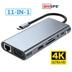 11-in-1 4K USB C 3.0 HUB Dock PD 87W USB C Splitter for MacBook Pro Air HUB Type C to HDMI Compatible USB 3.0 Adapter Type C