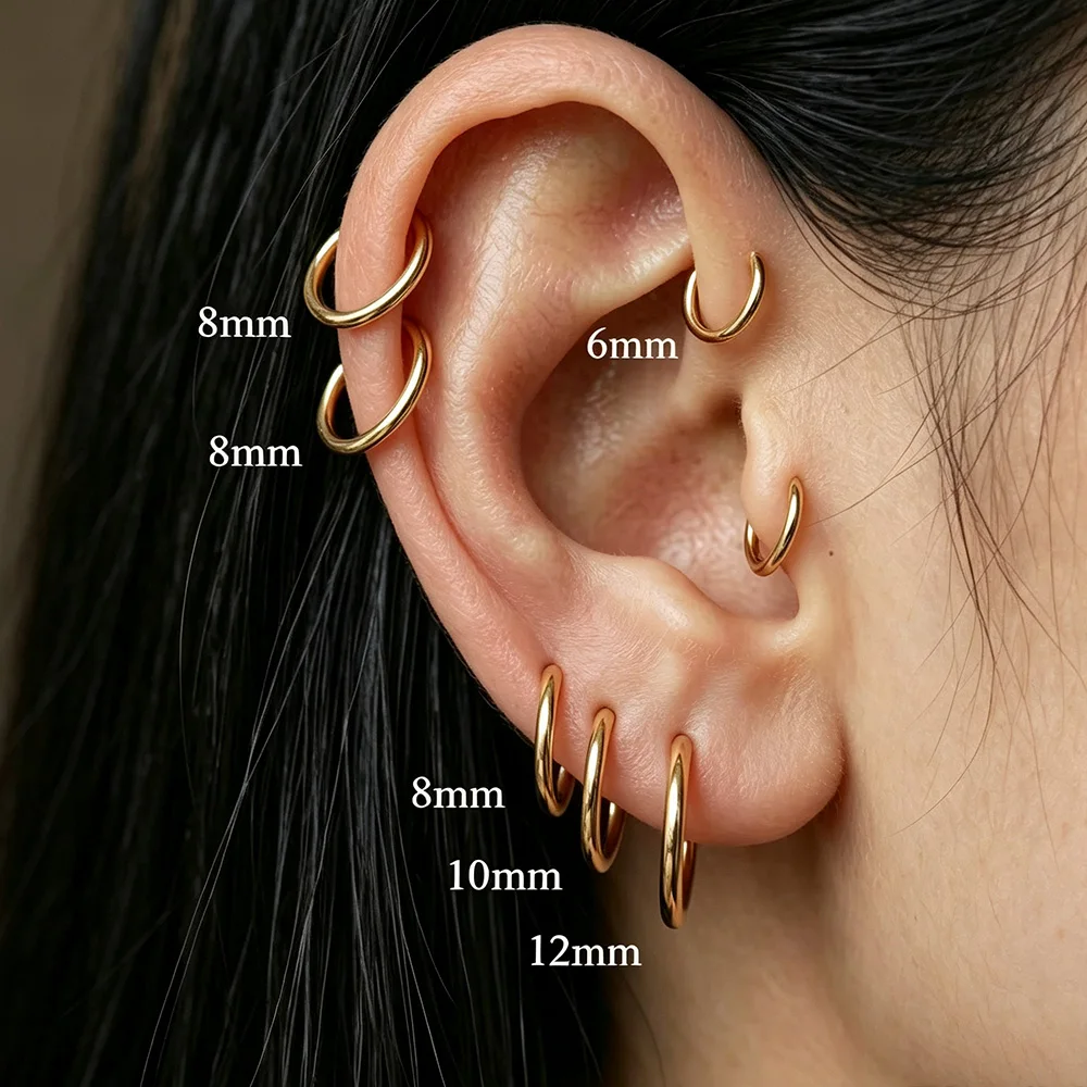1/4Pairs 316L Stainless Steel Nose Ring Hoop Earrings for Women/Men Septum Helix Tragus Ear Piercing Jewelry Tiny 6/8/10/12mm