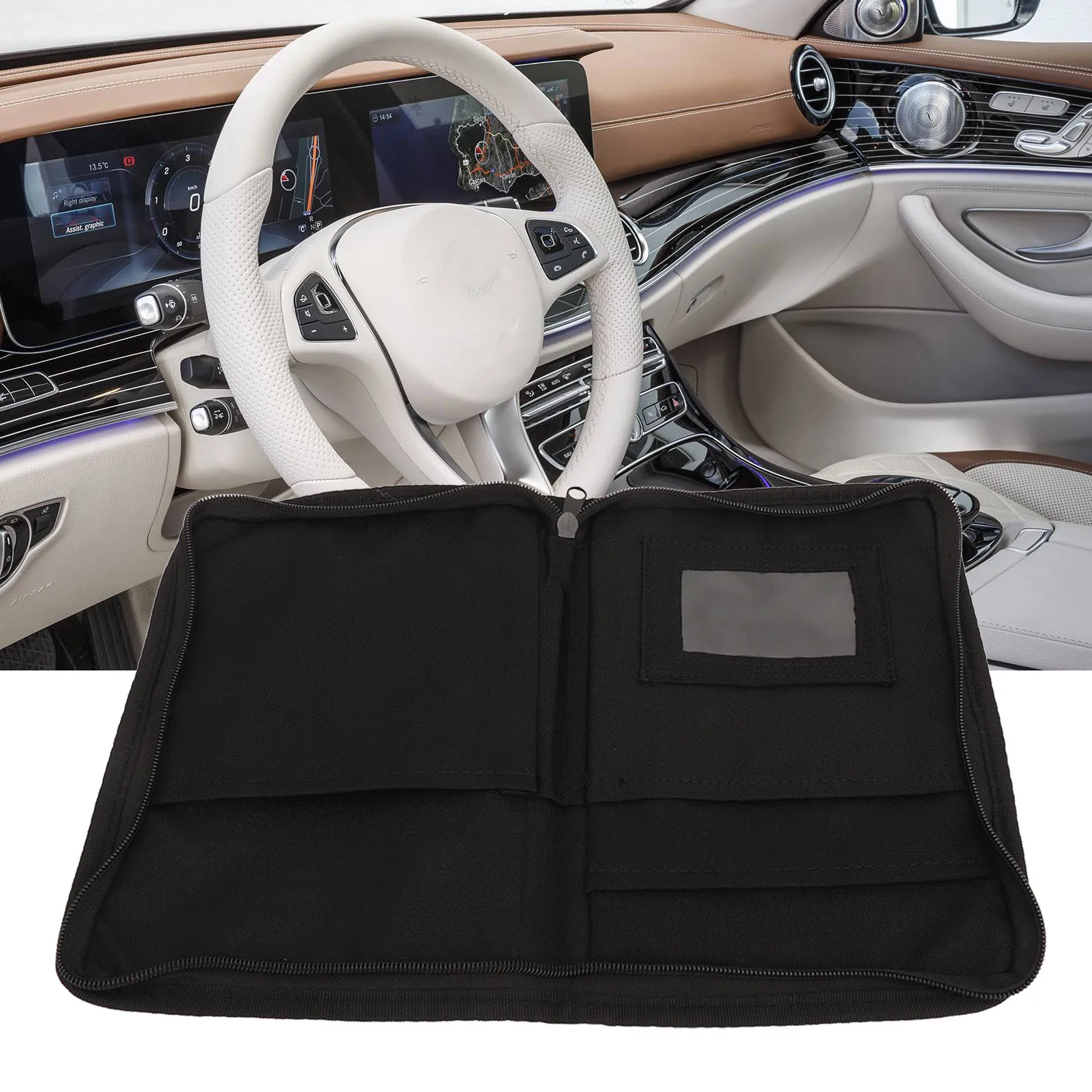 Organizador de compartimento de luva de carro multifuncional com zíper design oxford pano suporte de documentos de carro portátil para carro