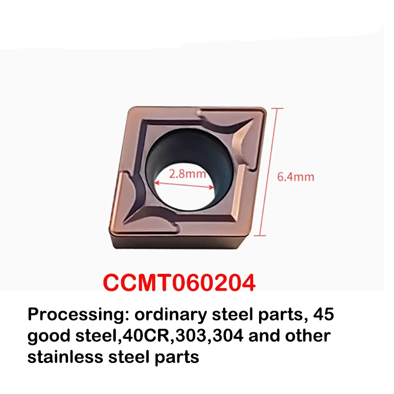YRFL 10PCS CNC Inner Hole Insert CCMT060204 09T304 Diamond Shaped Small Blade Outer Circle Stainless Steel Lathe Inserts