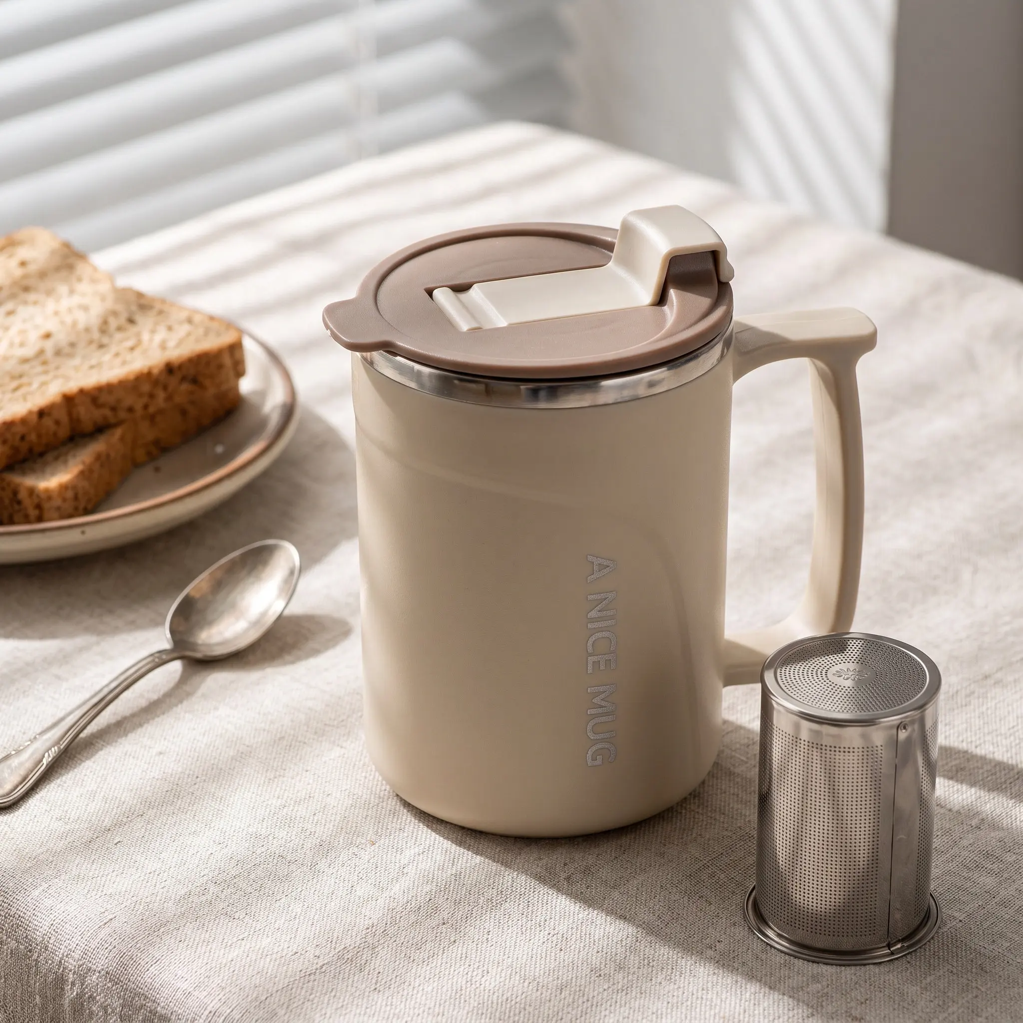 Stainless Steel Tea Infuser Cup Double-layer Mug Insulated Handbag Coffee with Lid Travel