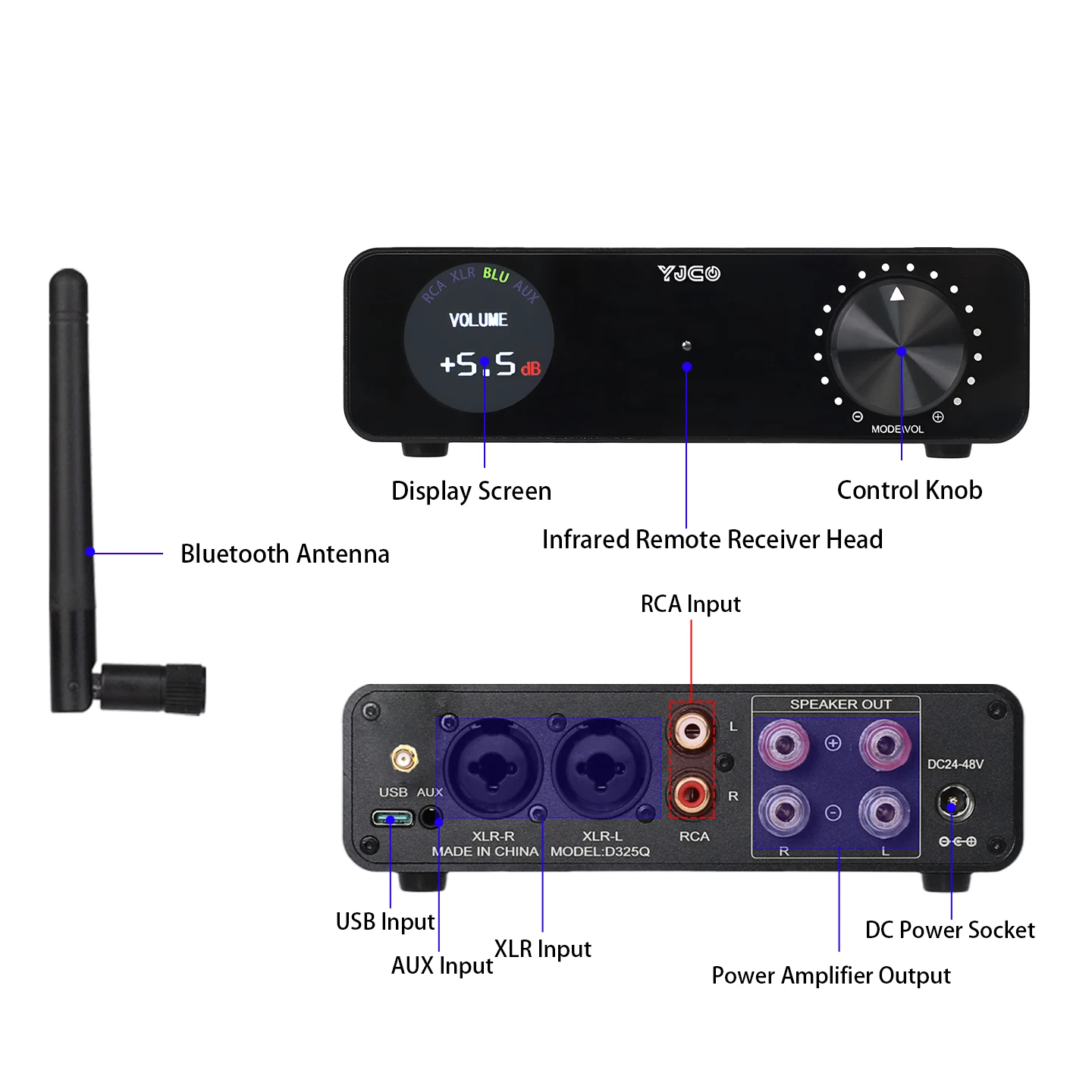 YJCO D325Q High-power audiophile multi-functional TPA3255 Bluetooth digital hifi home remote control audio power amplifier