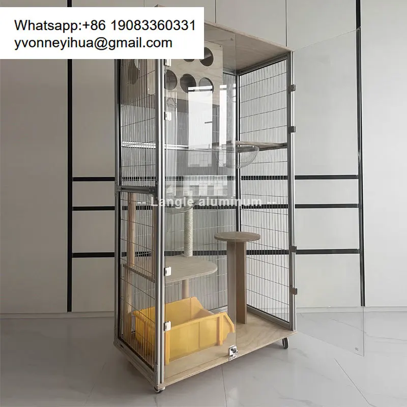 

Customizable Luxury Tempered Glass Cat Villa Modern Breathable Aluminum Extrusion Frame Pet House For Outdoor Living Room